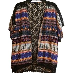 Jessica Simpson Boho Lacey Open Front Kimono Shawl Flowy Blouse Top XS